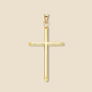 14K Gold Large Cross Pendant | Polished Religious Charm | 50mm x 30mm